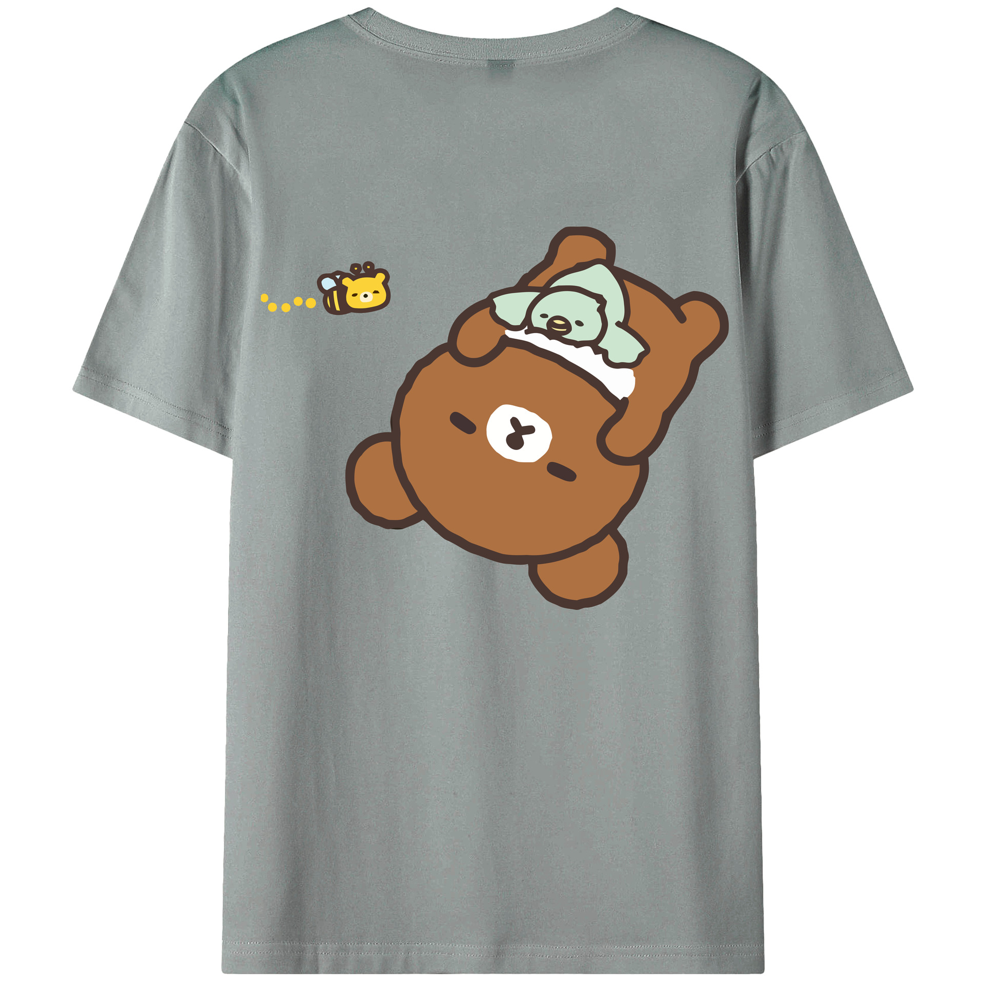 （画像用） リラックマ リラックマ キイロイトリ Rilakkuma Korilakkuma Kiiroitori 綿100％ メンズ半袖Tシャツ（バックプリント） 通気性